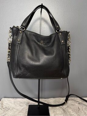 kate spade Black Pebbled Leather Shoulder Bag with Gold Chain Detail